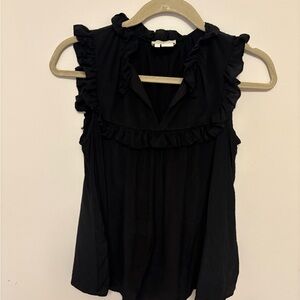 Kate Spade New York 100% Silk Ruffle Neck Sleeveless Blouse Black XS minimalist